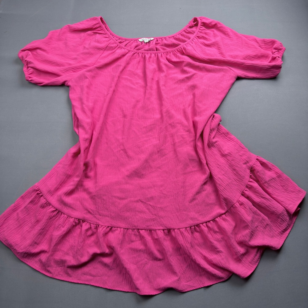 Ophelia Roe Barbie Pink Puff Sleeve Ruffle XL Loose Fit Tunic‎